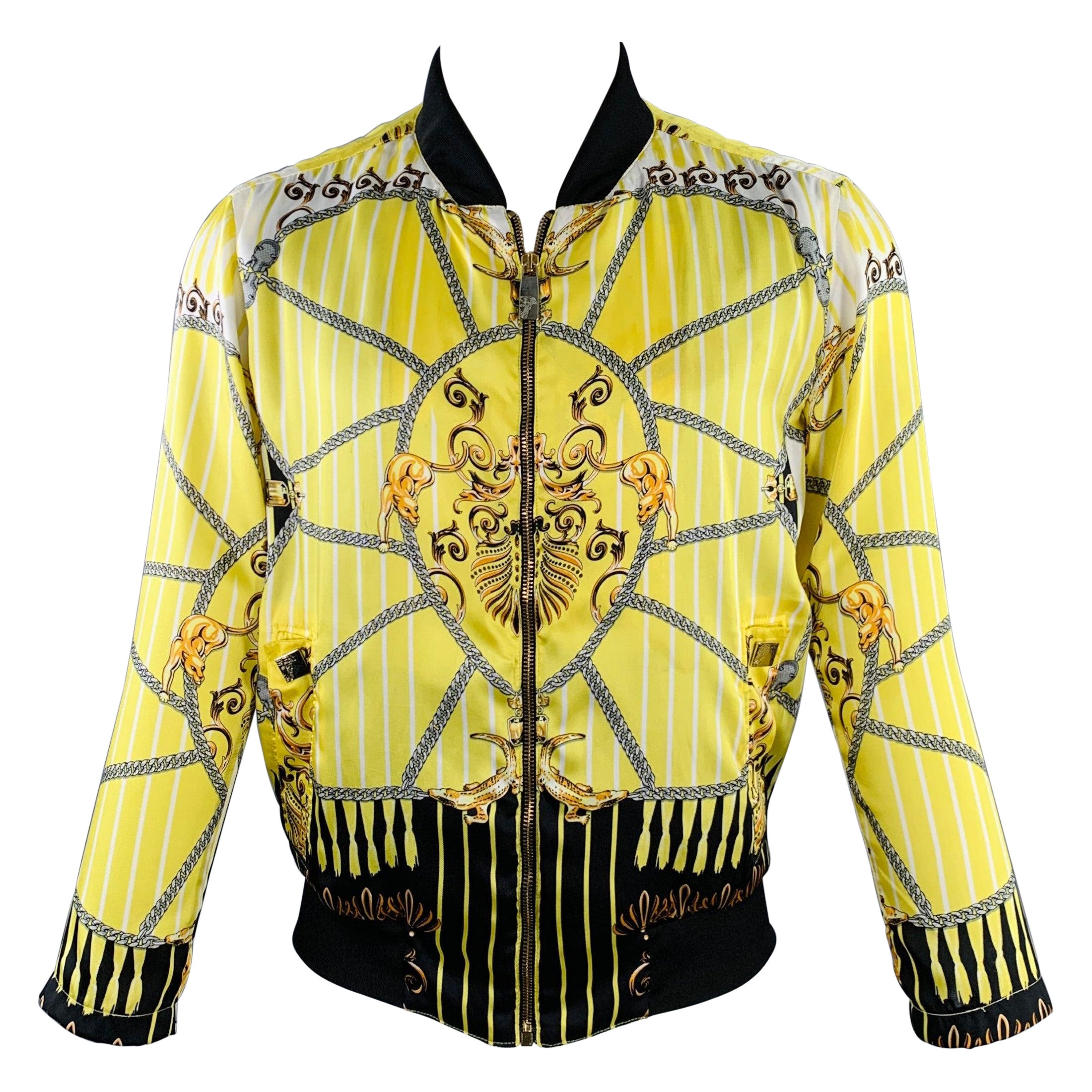 VERSACE COLLECTION Größe M Bomberjacke aus Polyester mit gelber und schwarzer Kette