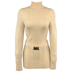 VERSACE COLLECTION Size S Cream Textured Turtleneck Medusa Belt Pullover