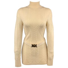 VERSACE COLLECTION Size S Cream Textured Turtleneck Medusa Belt Pullover