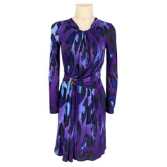 VERSACE COLLECTION Robe drapée marbrée bleue et violette, taille S