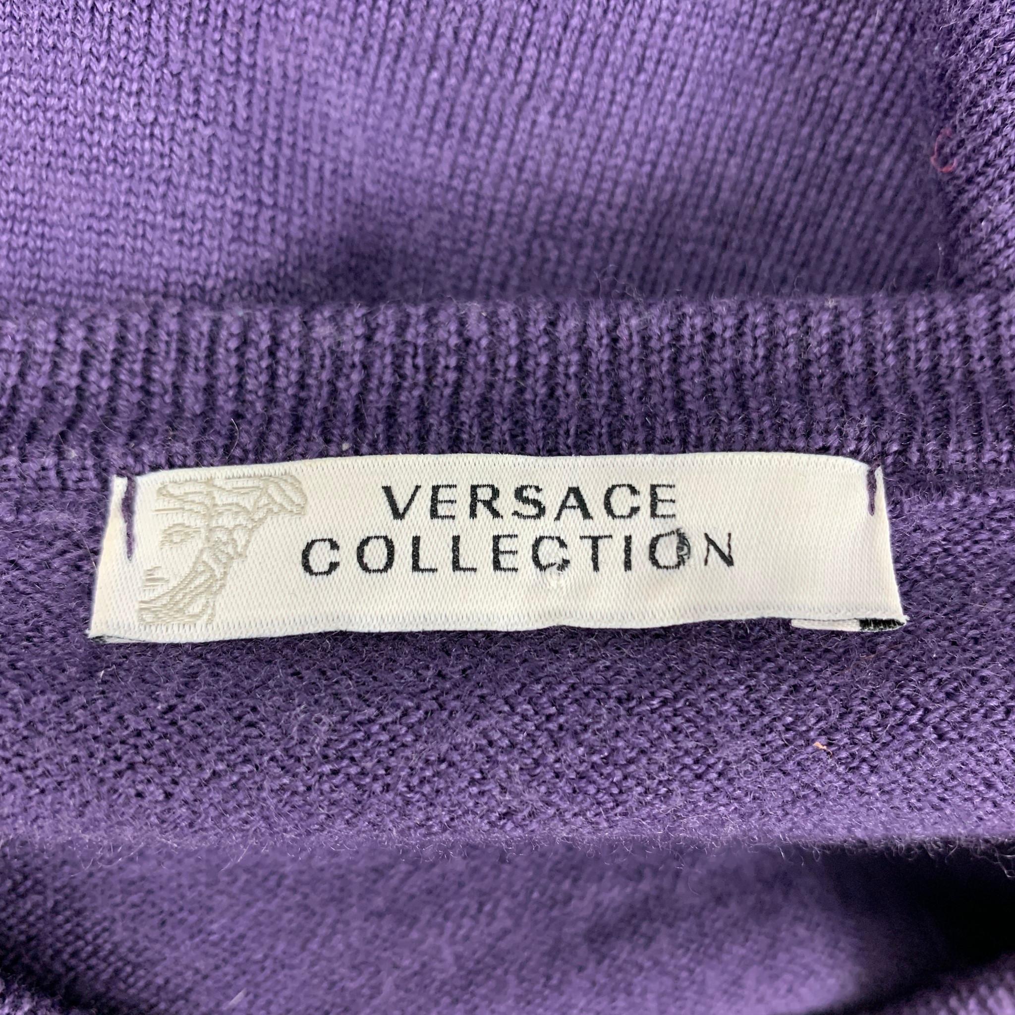 VERSACE COLLECTION Size S Purple Embroidery Wool V-Neck Pullover In Good Condition In San Francisco, CA