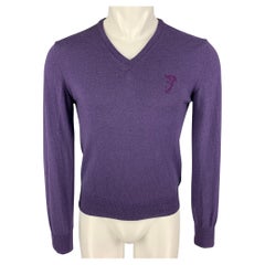 VERSACE COLLECTION Size S Purple Embroidery Wool V-Neck Pullover