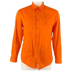 VERSACE COLLECTION Trend Size L Orange Cotton Button Up Long Sleeve Shirt