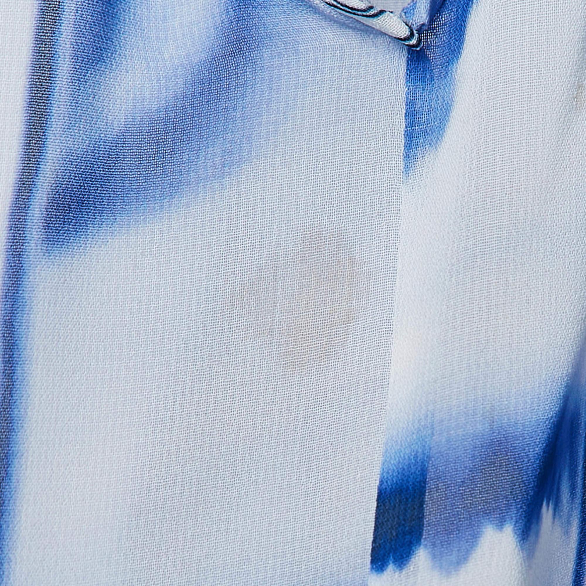 Versace Collection Top de encaje de gasa estampado blanco/azul M Azul en venta