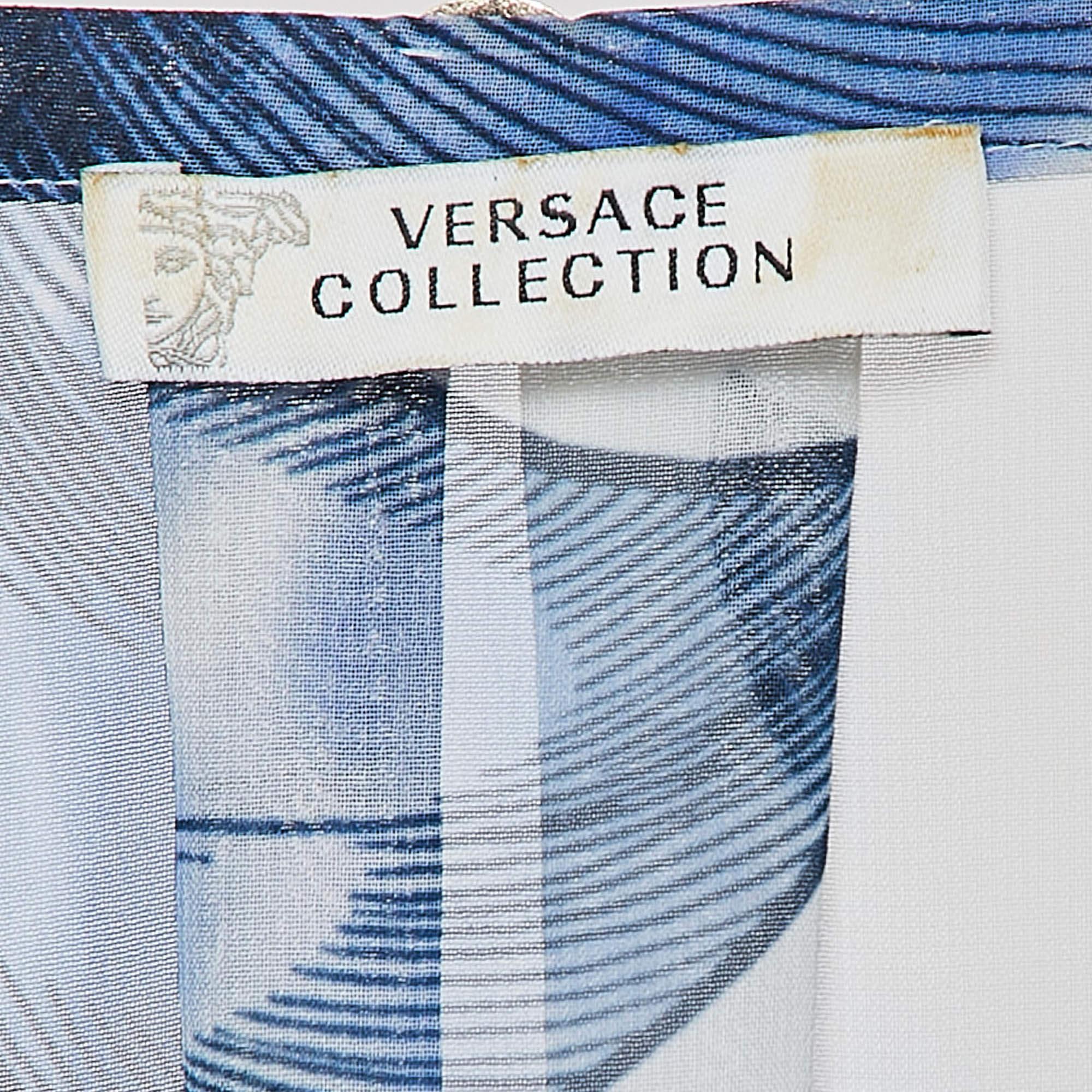 Versace Collection Top de encaje de gasa estampado blanco/azul M en venta 1