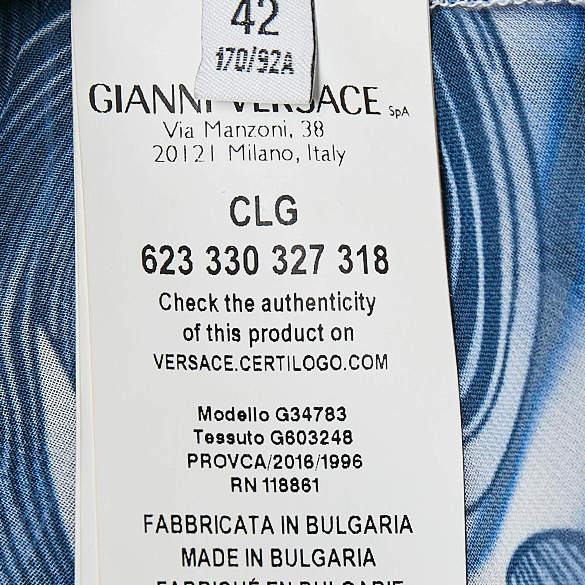 Versace Collection Top de encaje de gasa estampado blanco/azul M en venta 2