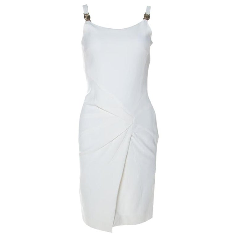 Versace Collection White Stretch Crepe Front Overlap Detail Sleeveless ...