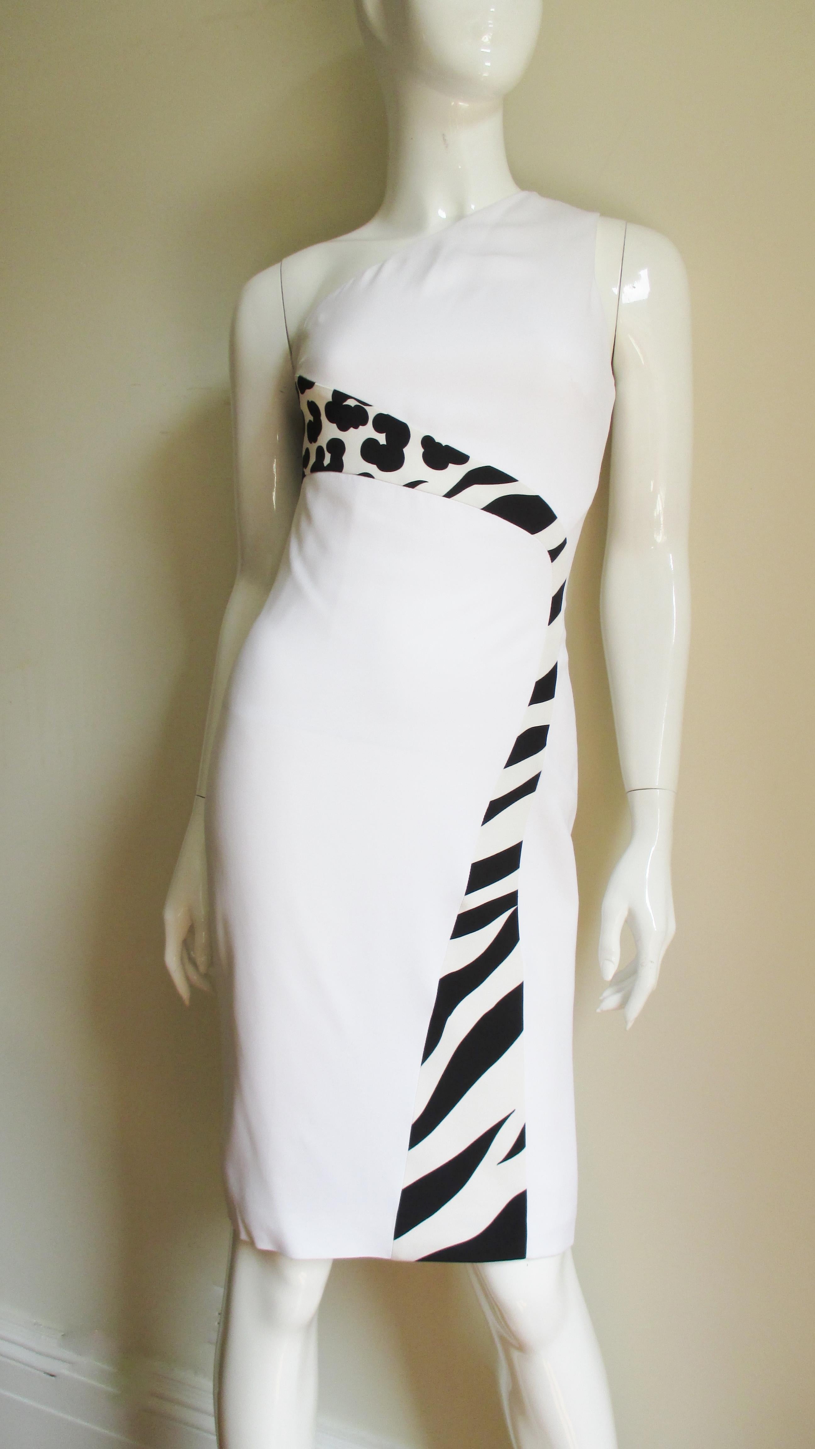 Versace Color Block One Shoulder Silk Dress In Good Condition In Water Mill, NY