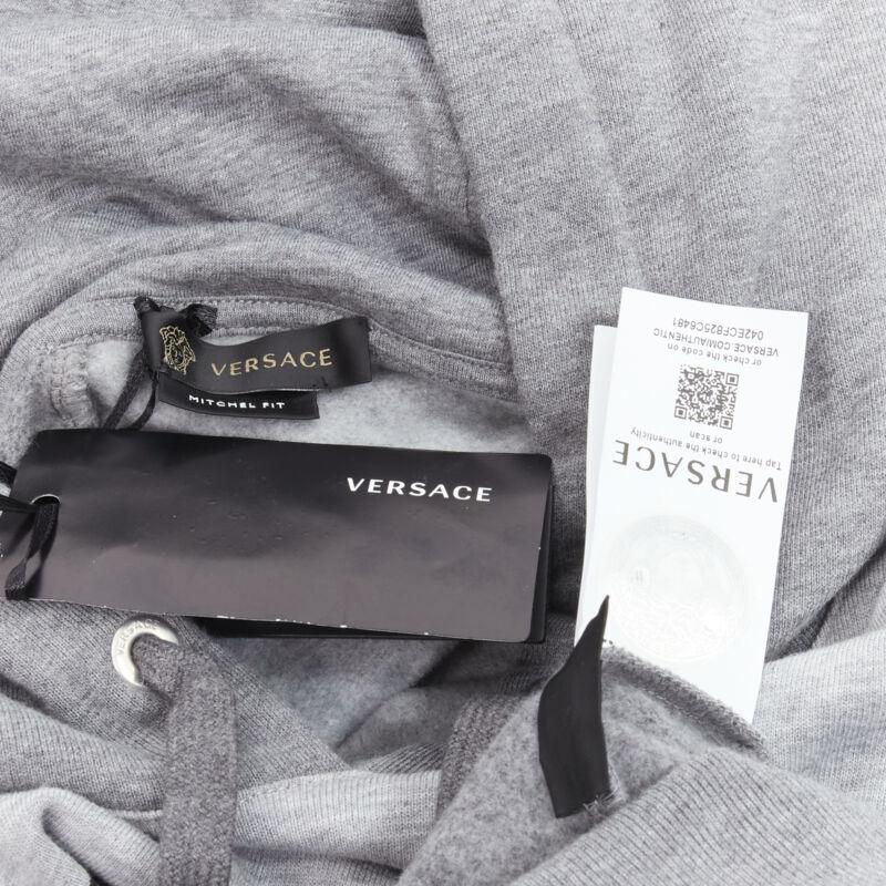 VERSACE Compilation deconstructed mixed logo cotton hoodie grey melange XS For Sale 5