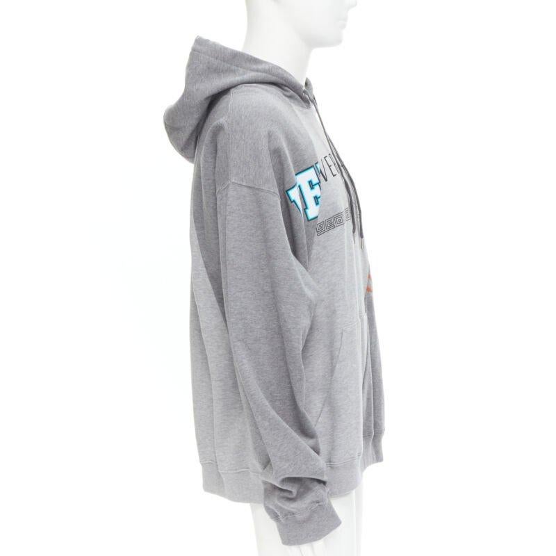 VERSACE Compilation deconstructed mixed logo cotton hoodie grey melange XS In New Condition For Sale In Hong Kong, NT