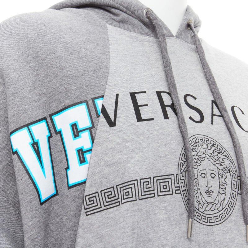 VERSACE Compilation deconstructed mixed logo cotton hoodie grey melange XS For Sale 2