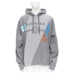 VERSACE Compilation deconstructed mixed logo cotton hoodie grey melange XS