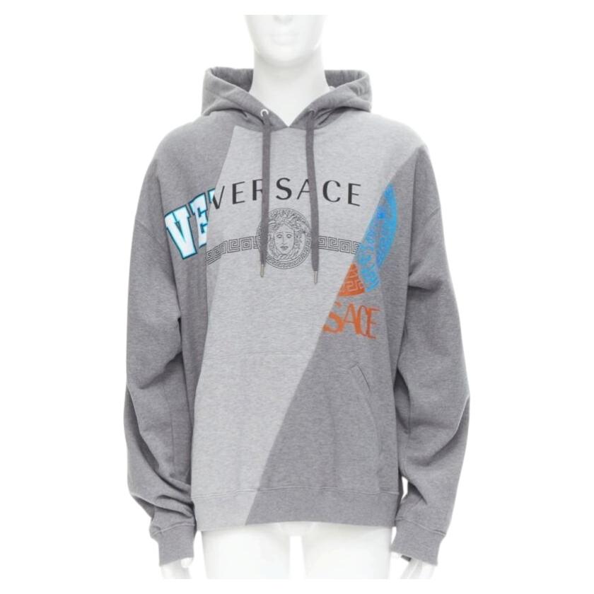VERSACE Compilation dekonstruiertes, gemischtes Logo-Baumwoll- Hoodie-Grau-Melange XS