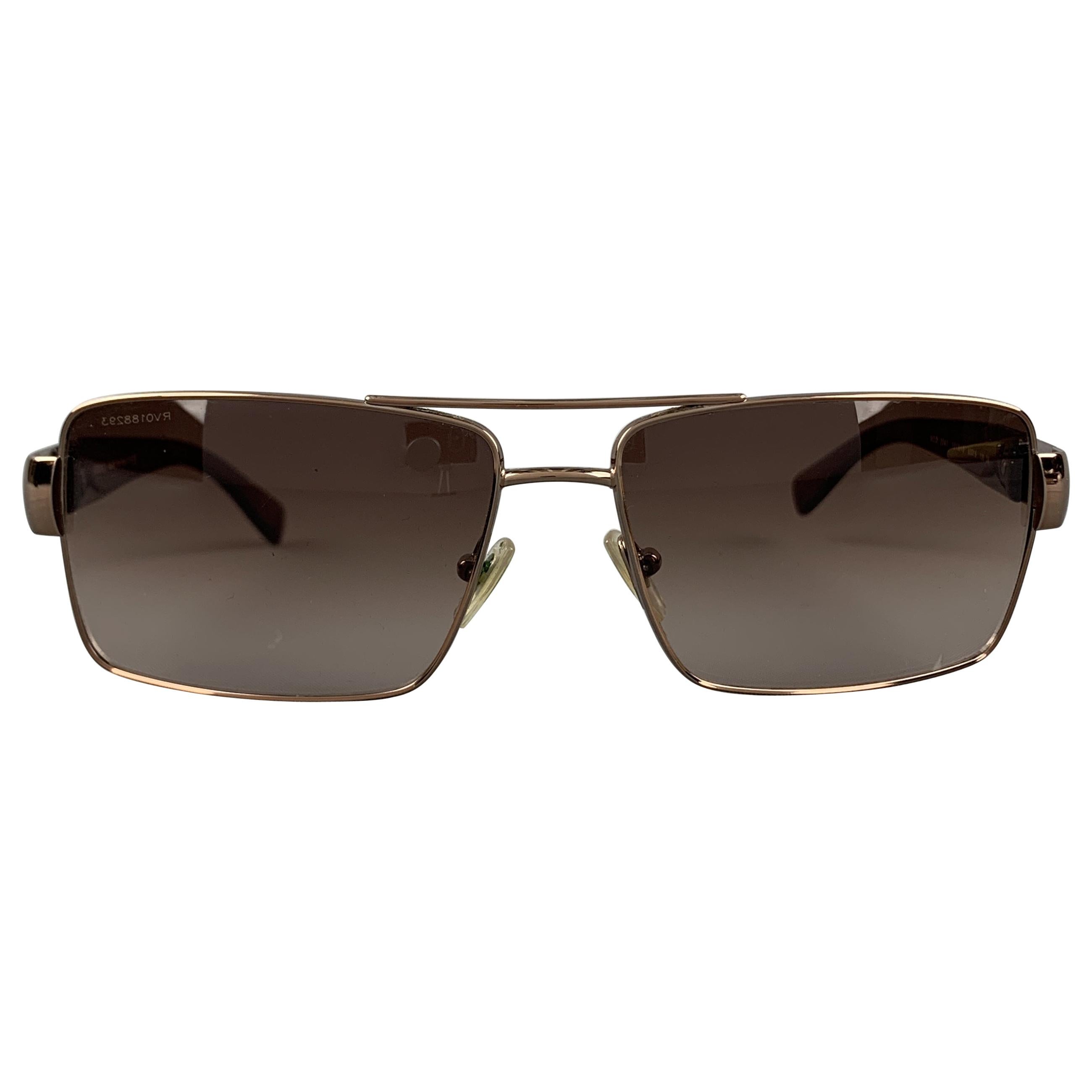 VERSACE Copper & Brown Metal & Acetate Square Sunglasses