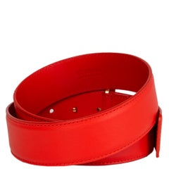 VERSACE coral red leather & gold MEDUSA BUCKLE Belt 75