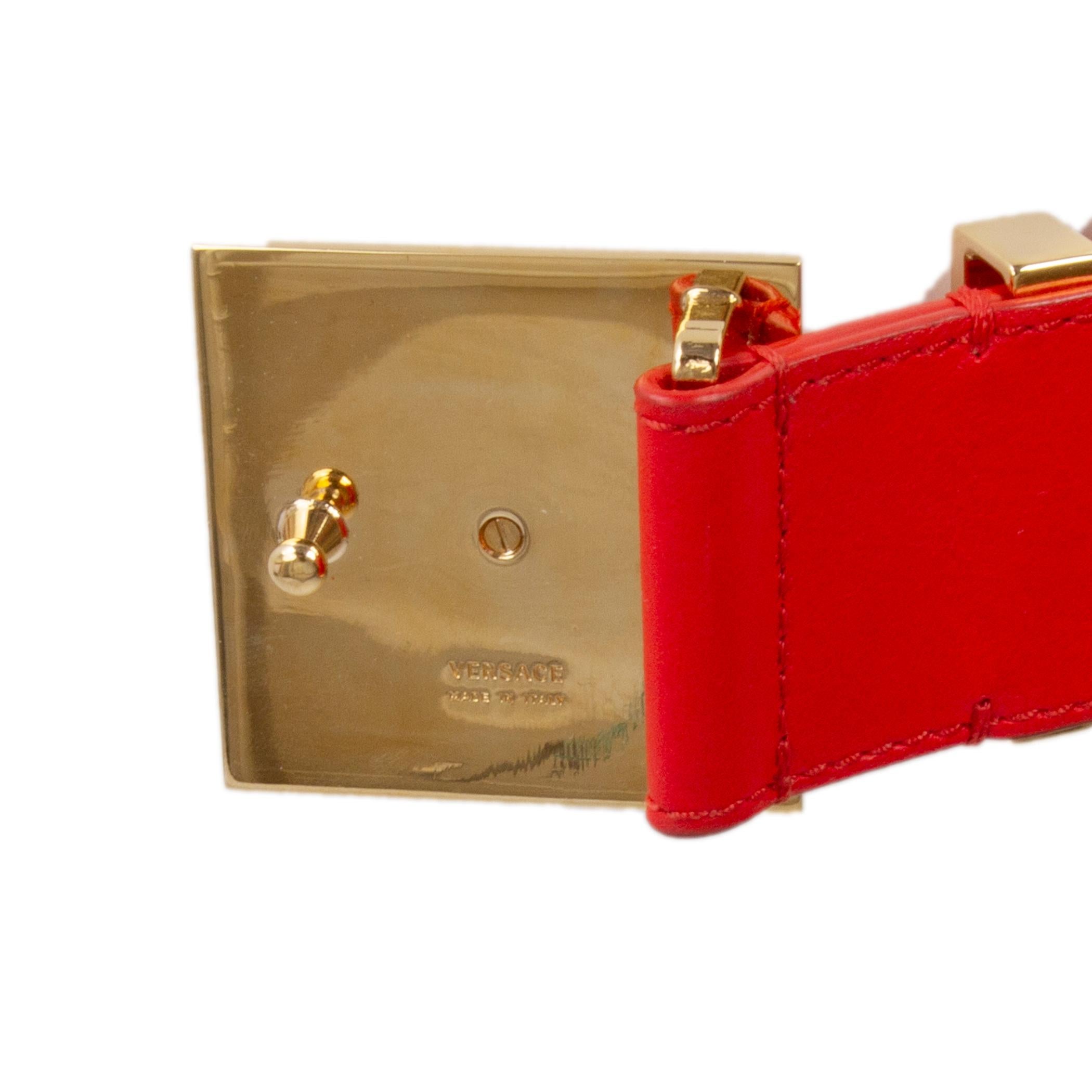 Red VERSACE coral red leather & gold MEDUSA BUCKLE Belt 75