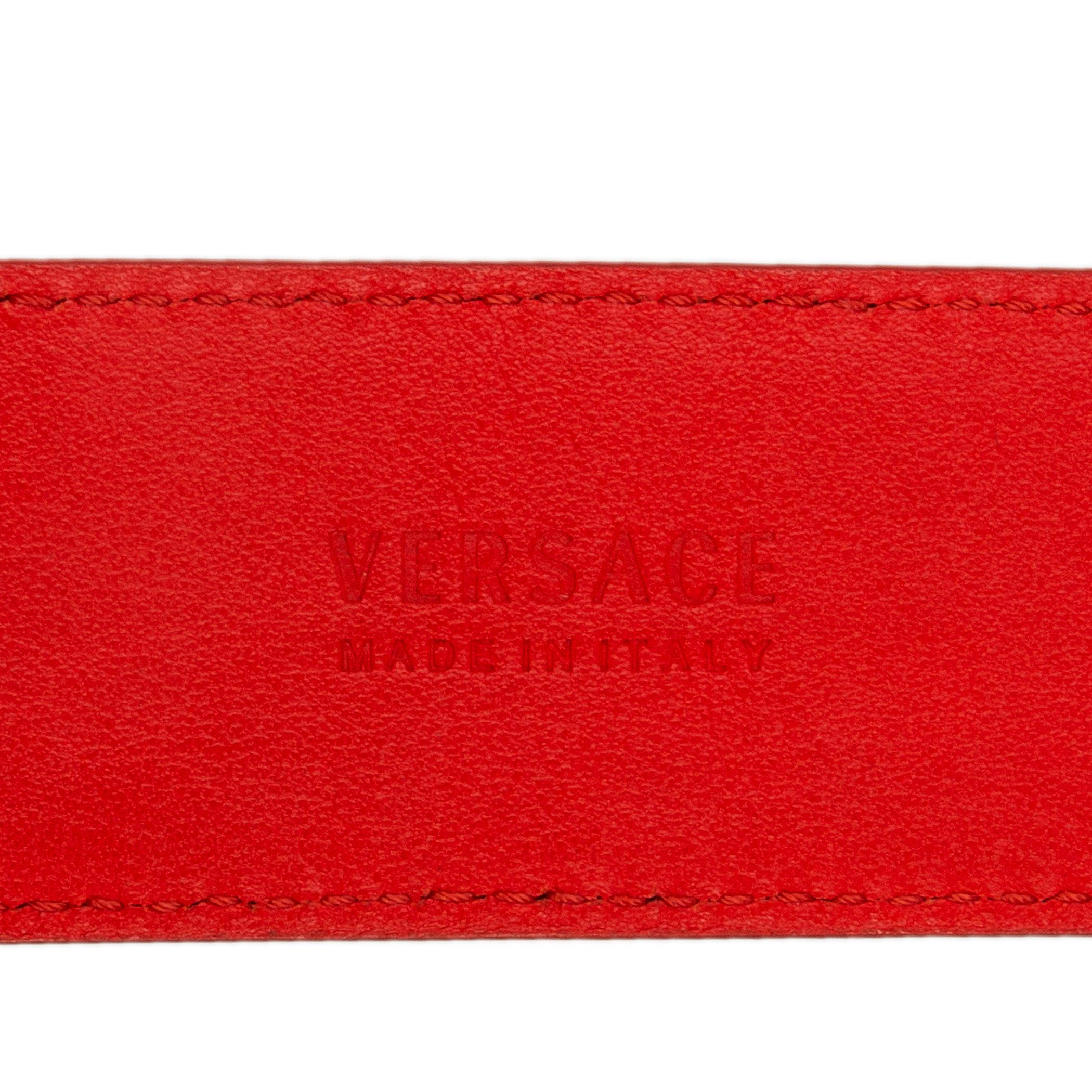 Women's VERSACE coral red leather & gold MEDUSA BUCKLE Belt 75
