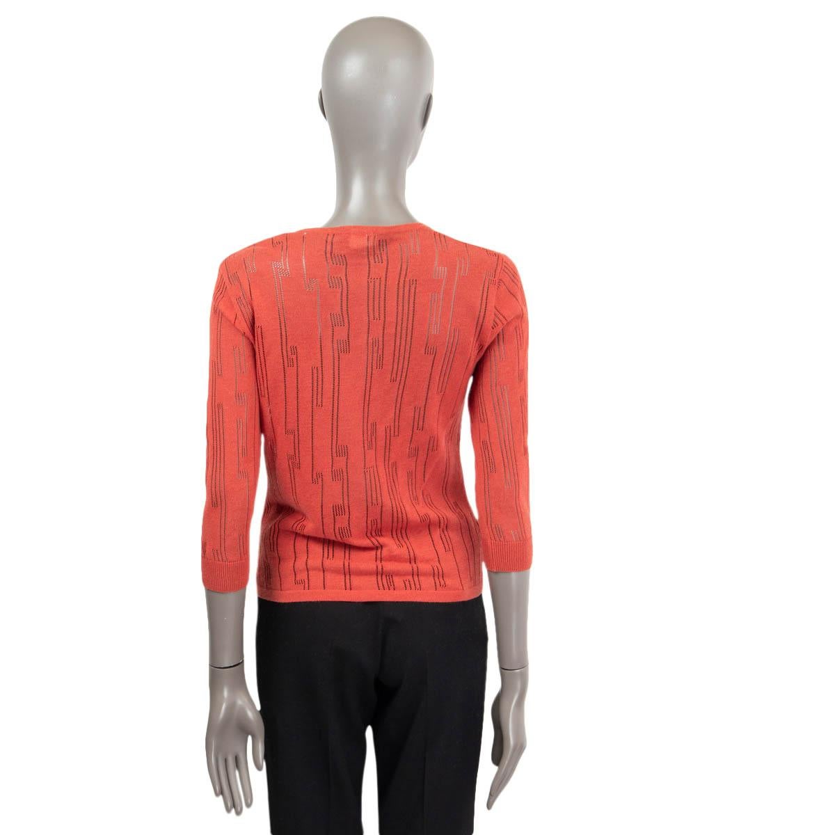 VERSACE coral red viscose & cotton POINTELLE BUTTON FRONT Cardigan Sweater 40 S In Excellent Condition For Sale In Zürich, CH