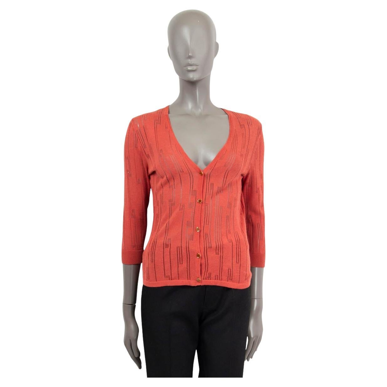 VERSACE - Cardigan POINTELLE BUTTON FRONT en viscose et coton rouge corail, 40 S