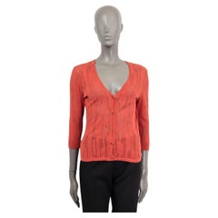 VERSACE coral red viscose & cotton POINTELLE BUTTON FRONT Cardigan Sweater 40 S