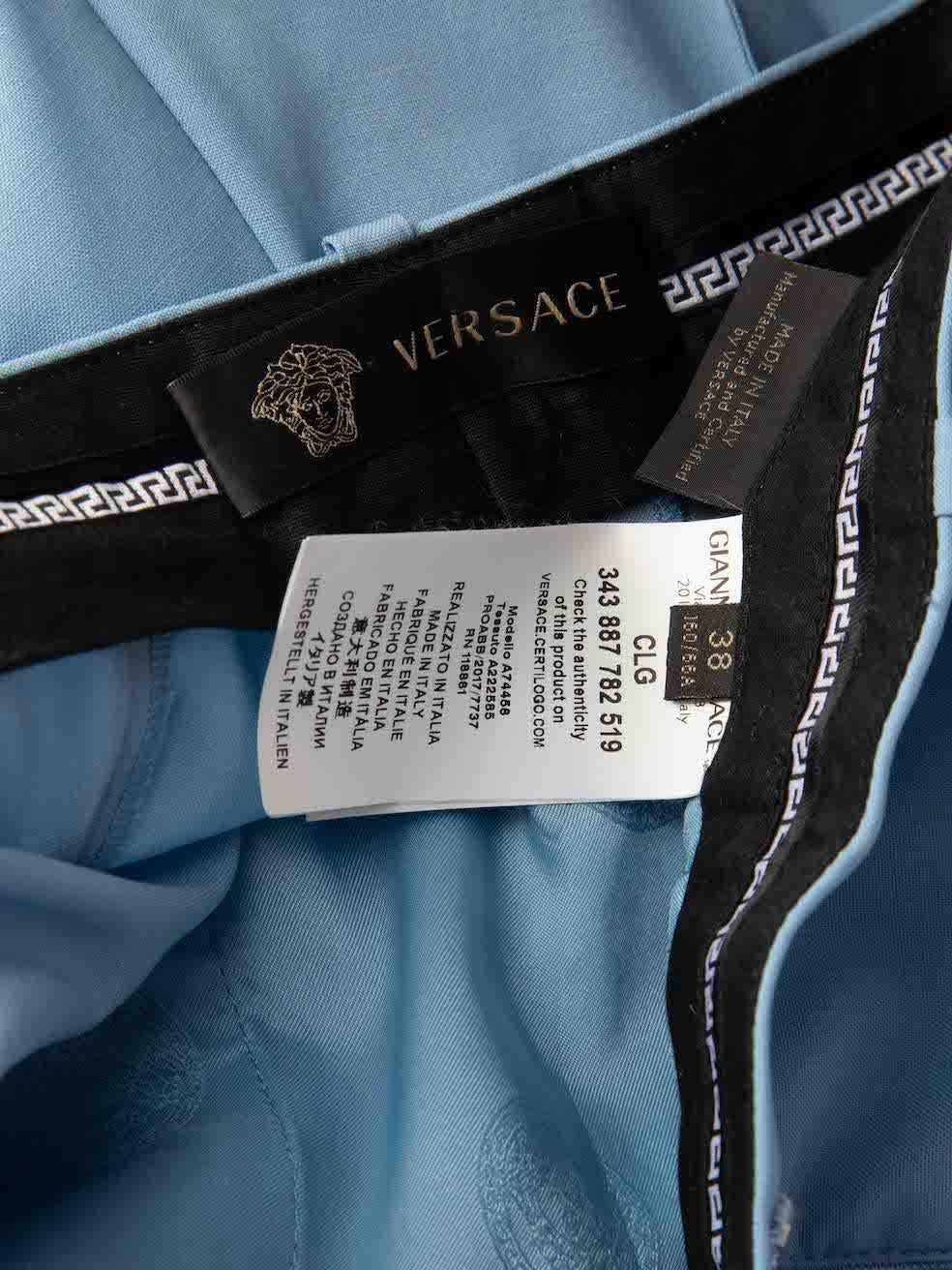 Women's Versace Cornflower Blue Wool Straight Trousers Size XS For Sale
