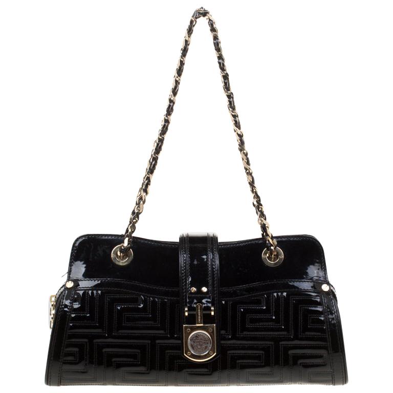 Versace Couture Black Quilted Patent Leather Shoulder Bag For Sale at ...