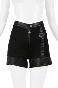 Versace Couture Black Shorts With Vinyl Trim