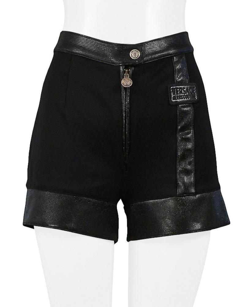 Women's Versace Couture Black Shorts With Vinyl Trim For Sale
