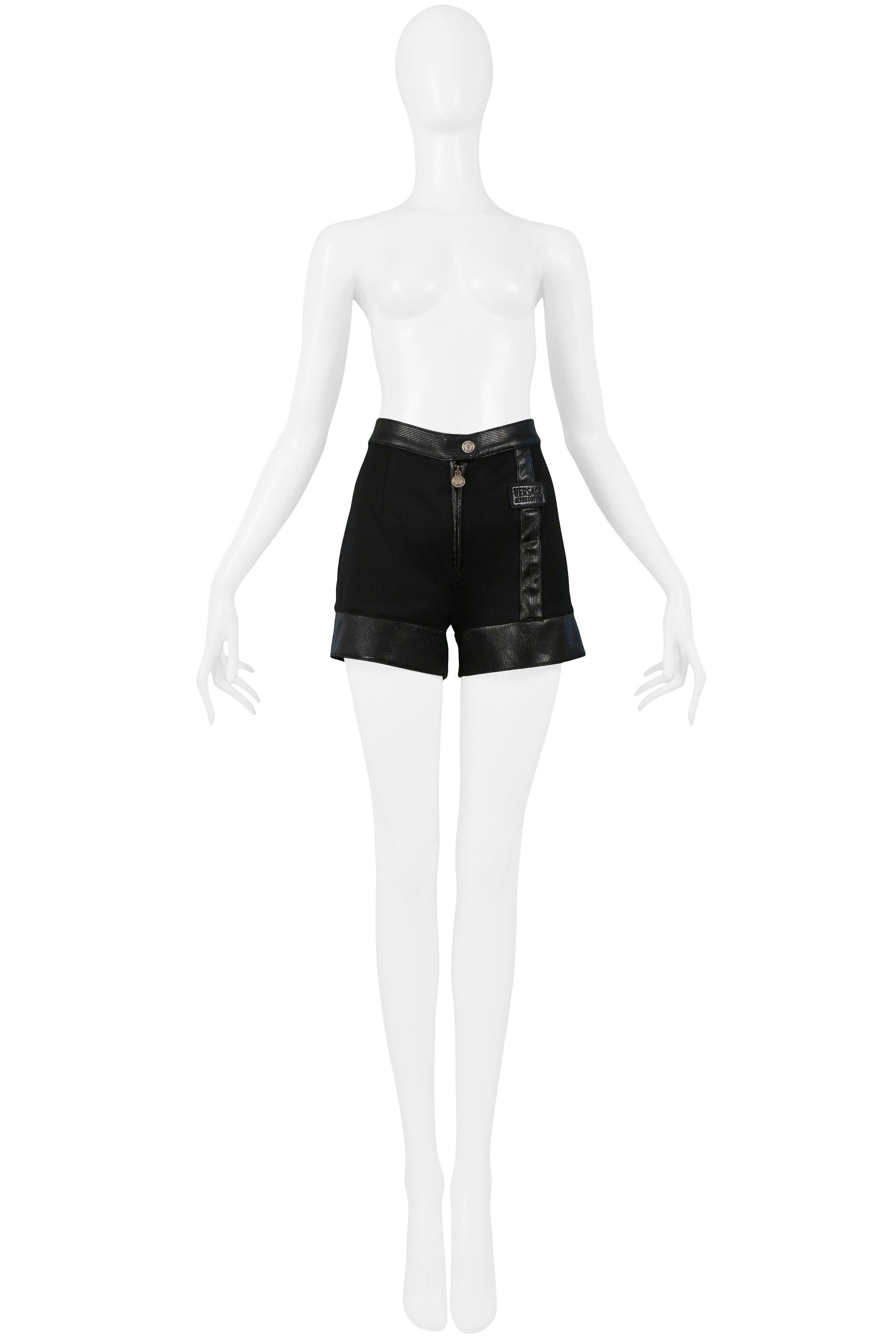 Versace Couture Black Shorts With Vinyl Trim For Sale 1