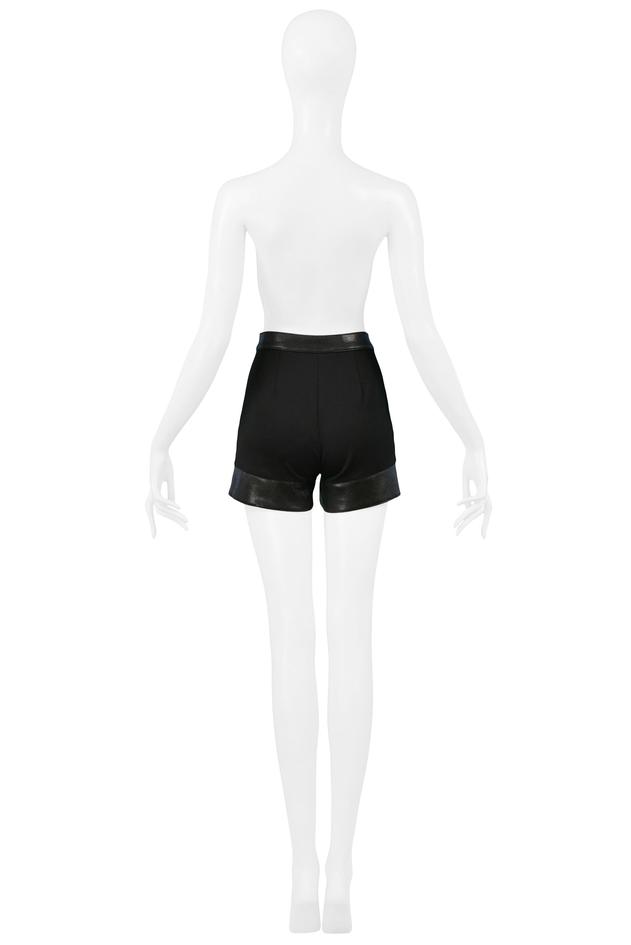 Versace Couture Black Shorts With Vinyl Trim For Sale 3