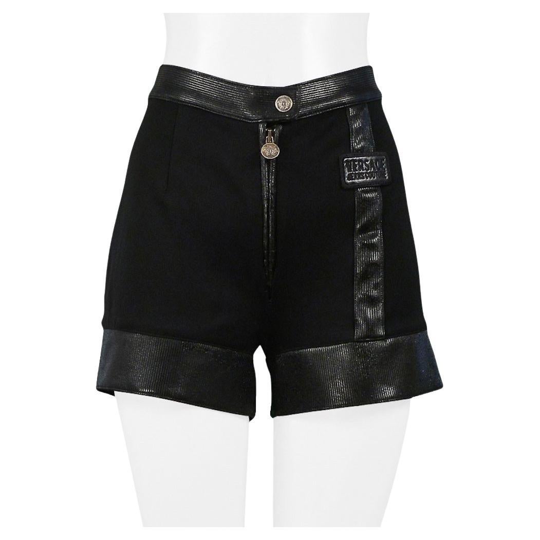 Versace Couture Black Shorts With Vinyl Trim For Sale