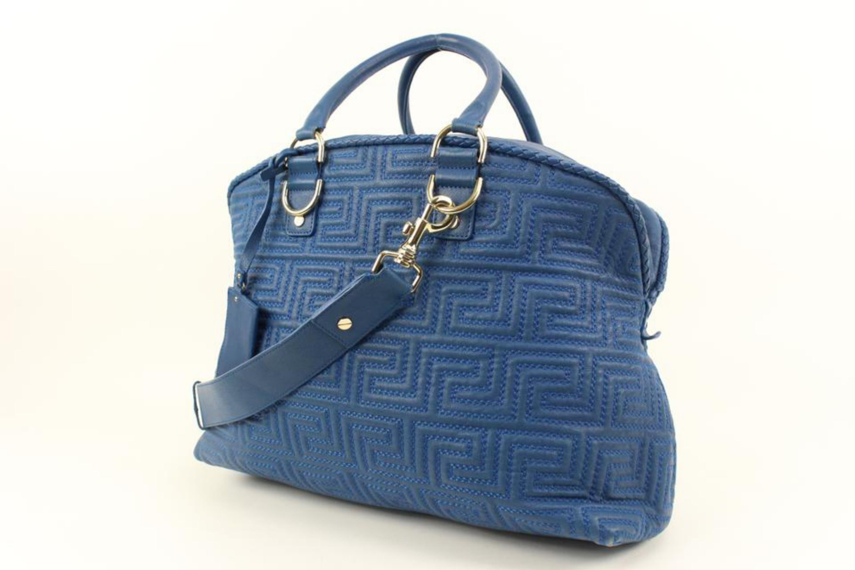 Versace Couture Blue Quilted Leather Athena Vanitas 2way Dome Satchel 5v34s
Date Code/Serial Number: CLG 445 396 704 107
Made In: Italy
Measurements: Length:  18