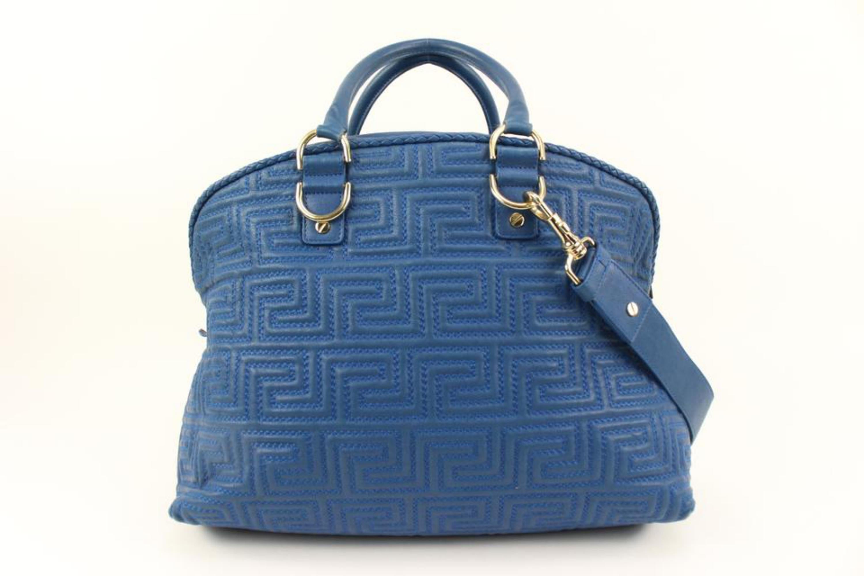 Versace Couture Blue Quilted Leather Athena Vanitas 2way Dome Satchel 5v34s For Sale 1