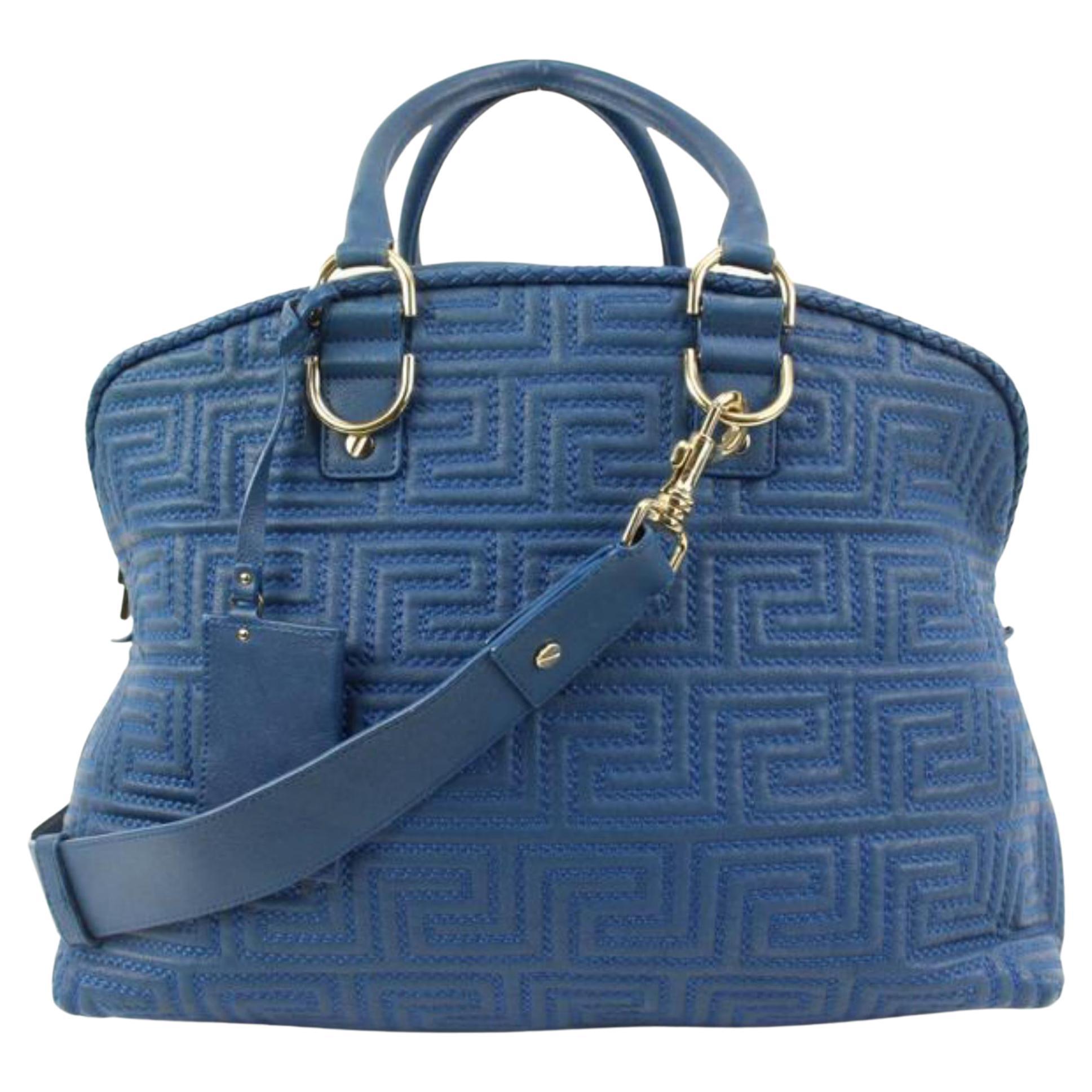 Versace Couture Blue Quilted Leather Athena Vanitas 2way Dome Satchel 5v34s
