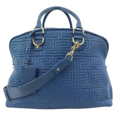 Versace Couture Blue Quilted Leather Athena Vanitas 2way Dome Satchel 5v34s