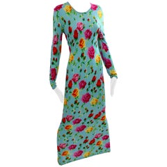 Versace Couture Long Fitted Dress Bold Floral Print 1995 Dokumentiertes Archiv M