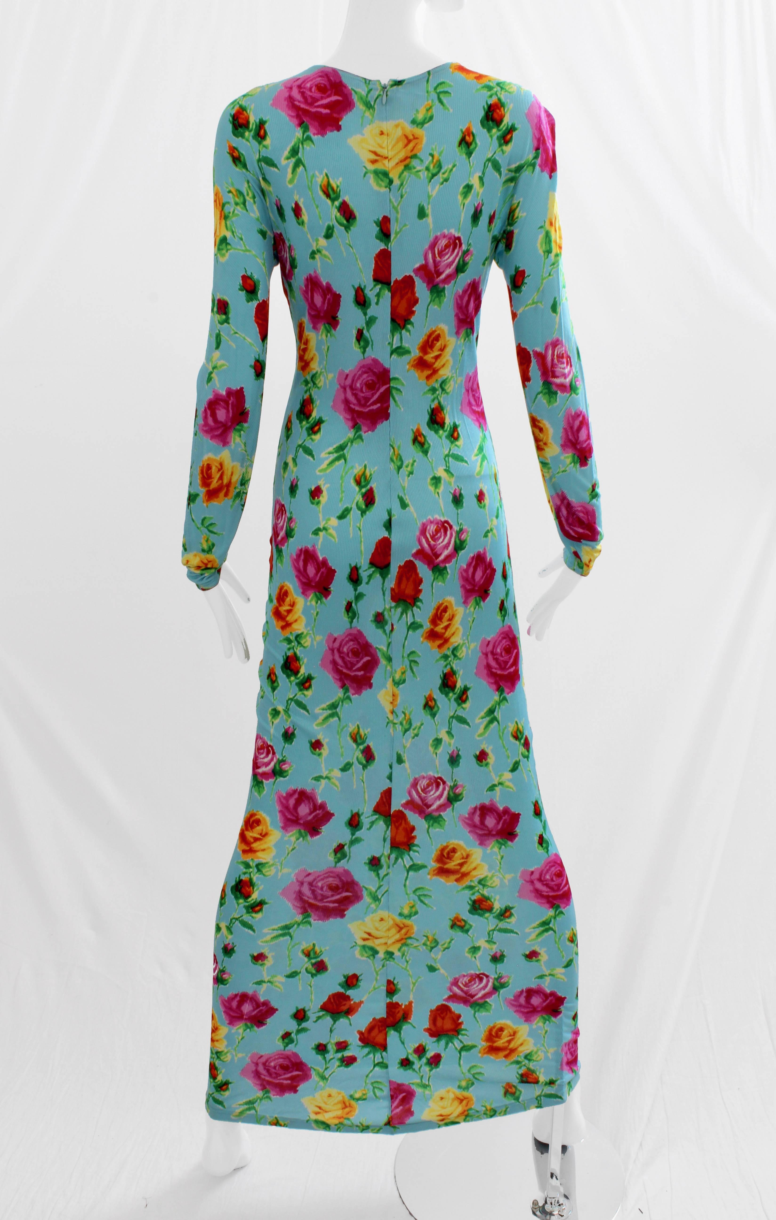 Versace Couture Long Fitted Dress Bold Floral Print 1995 Documented Archive M In Good Condition In Port Saint Lucie, FL