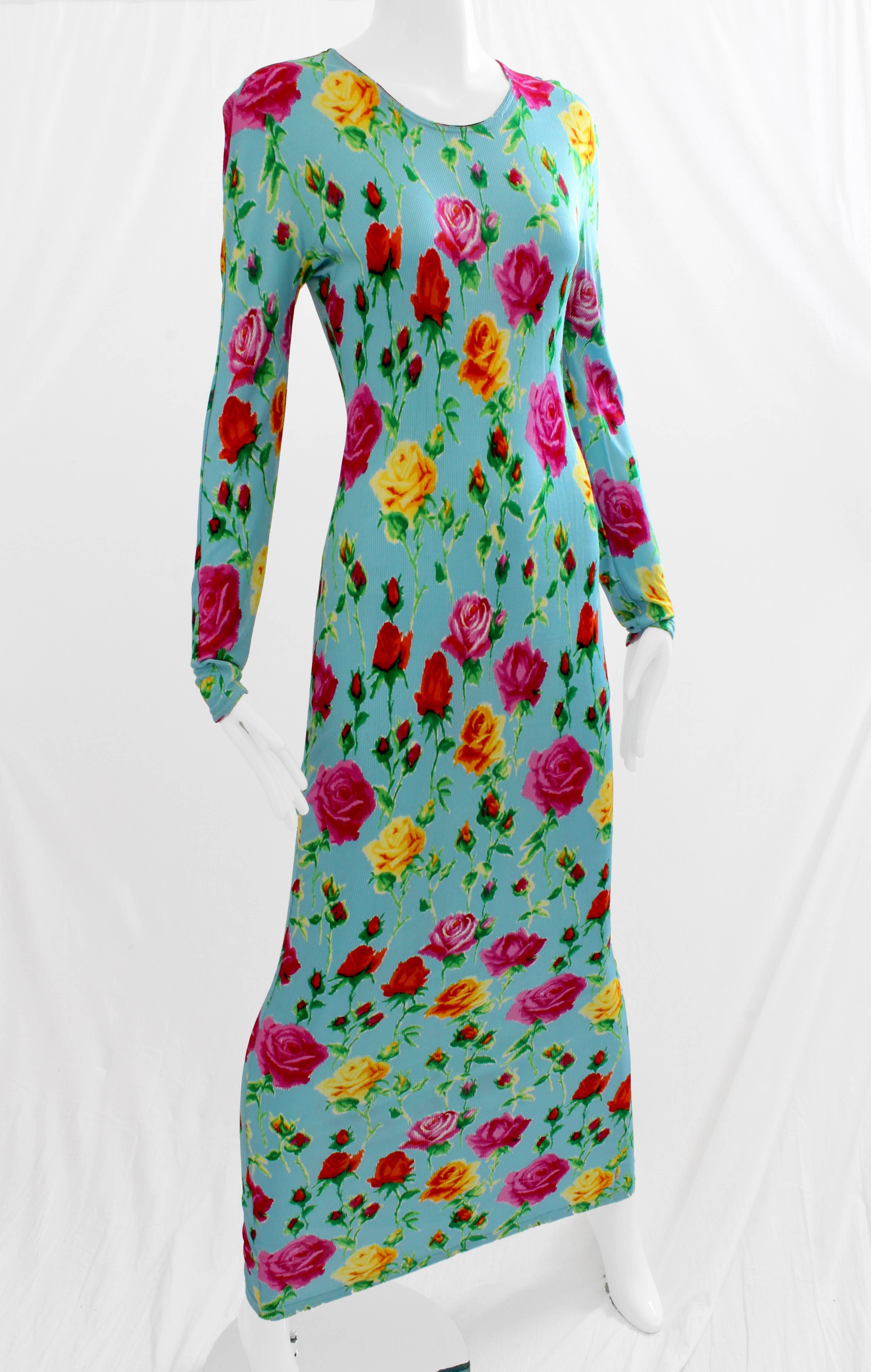 Women's Versace Couture Long Fitted Dress Bold Floral Print 1995 Documented Archive M