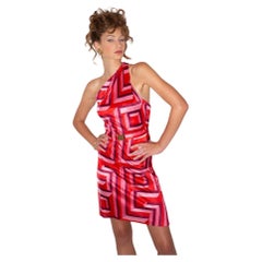 Versace Couture S/S 2001 Greek Key Print One Shoulder Slinky Jersey Dress