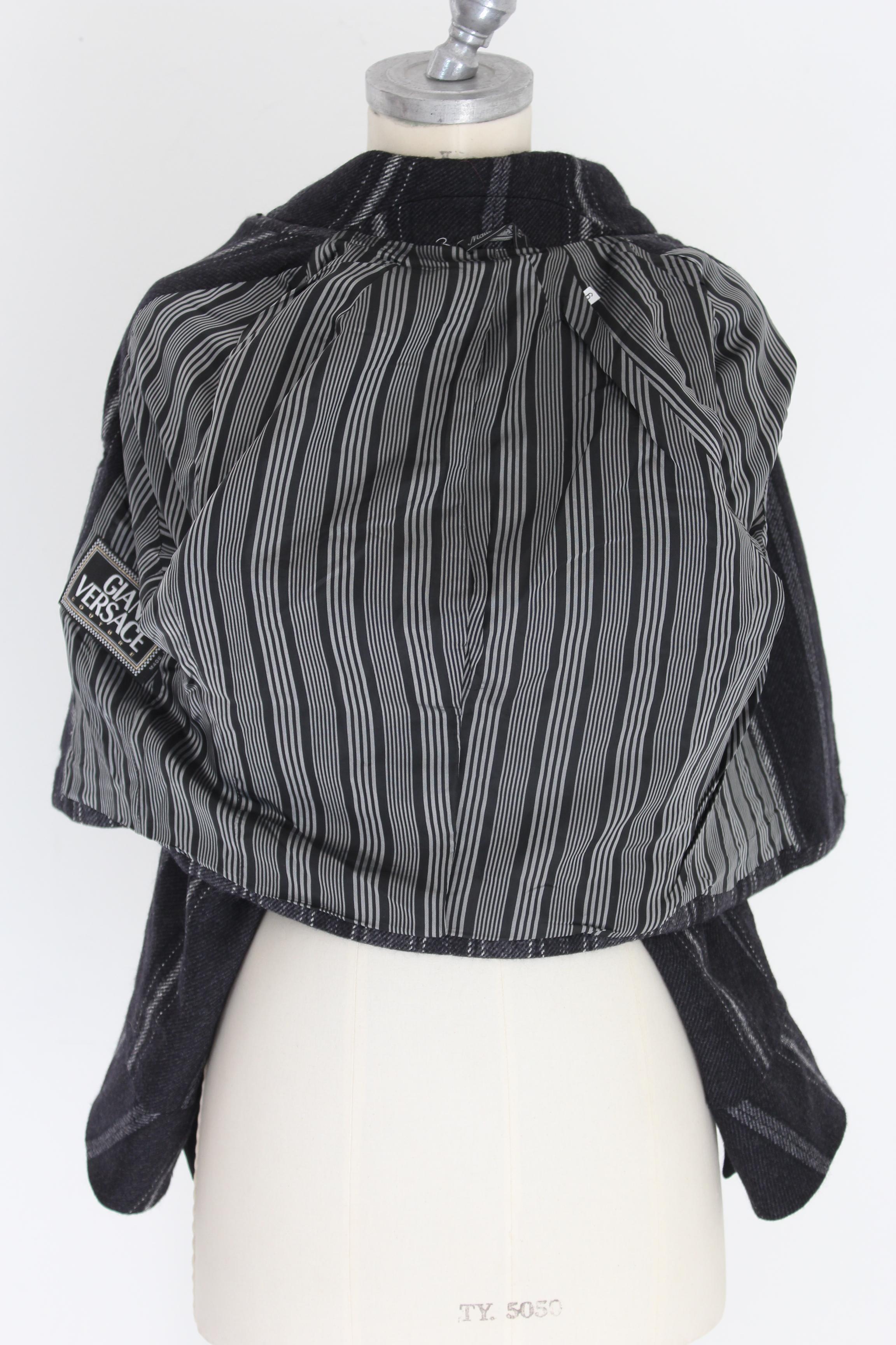 Versace Couture Vintage Jacket Double Breasted Pinstripe Wool Gray 6