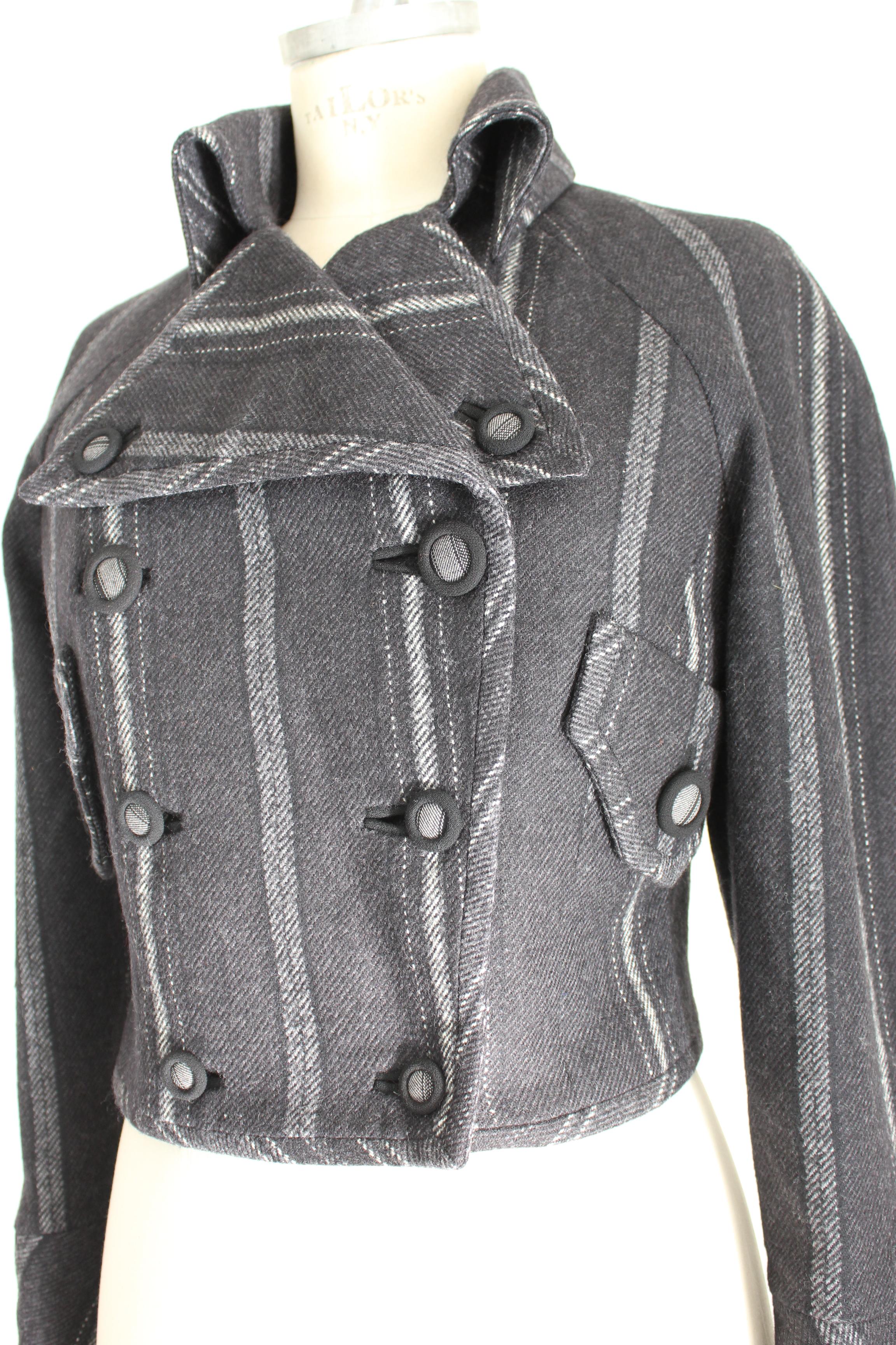 Versace Couture Vintage Jacket Double Breasted Pinstripe Wool Gray 2