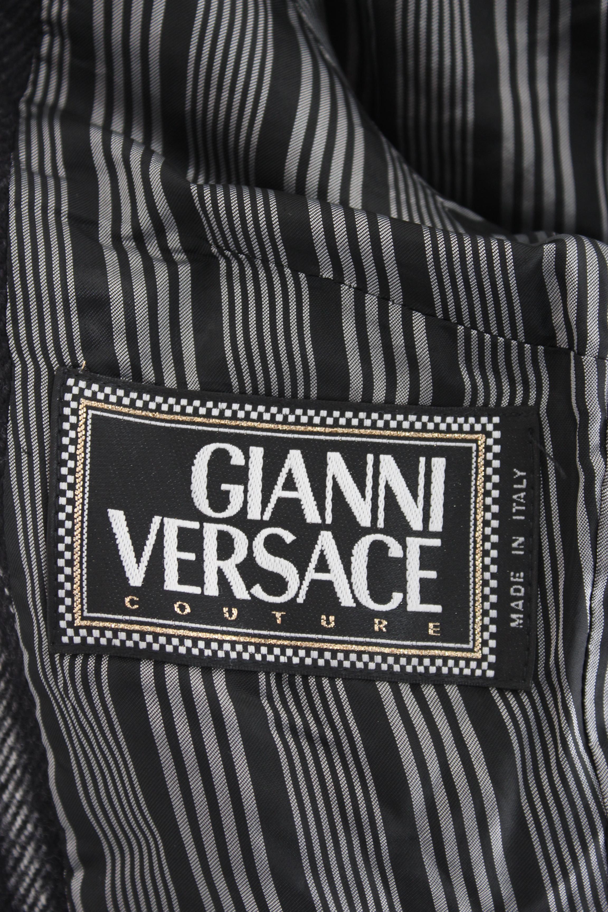 Versace Couture Vintage Jacket Double Breasted Pinstripe Wool Gray 5