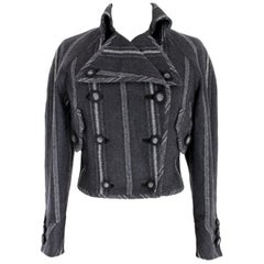 Versace Couture Vintage Jacket Double Breasted Pinstripe Wool Gray