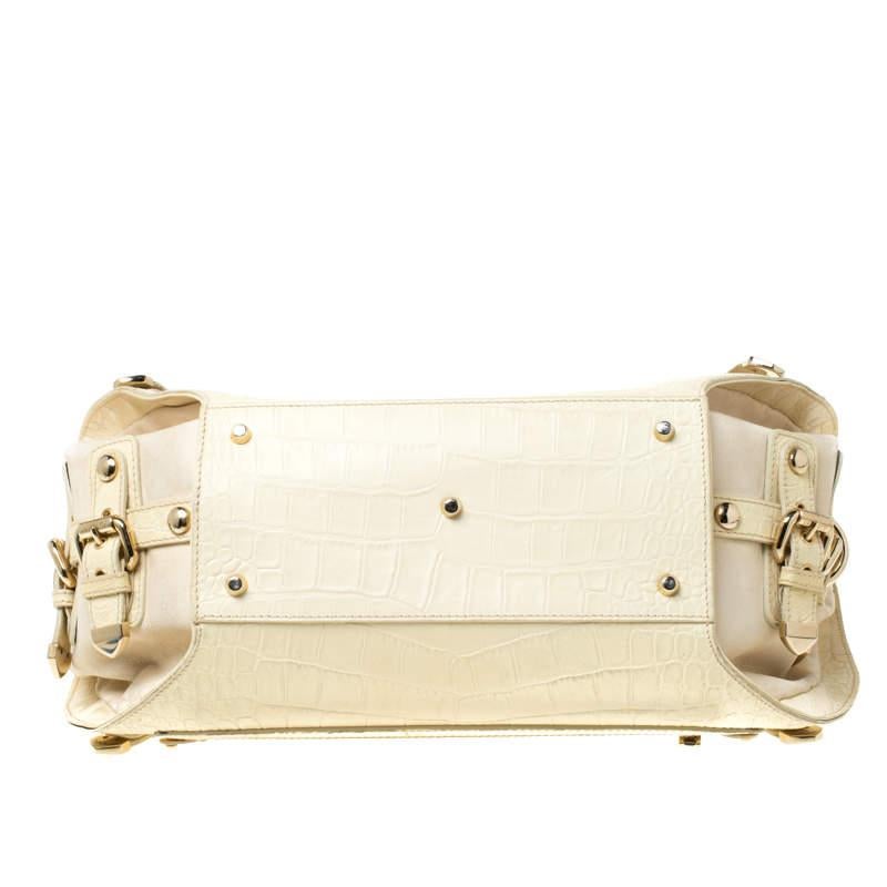 Versace Cream Croc Embossed Leather and Suede Medium Canyon Bag 3
