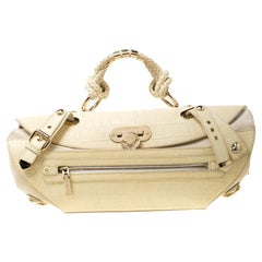 Versace Cream Croc Embossed Leather and Suede Medium Canyon Bag
