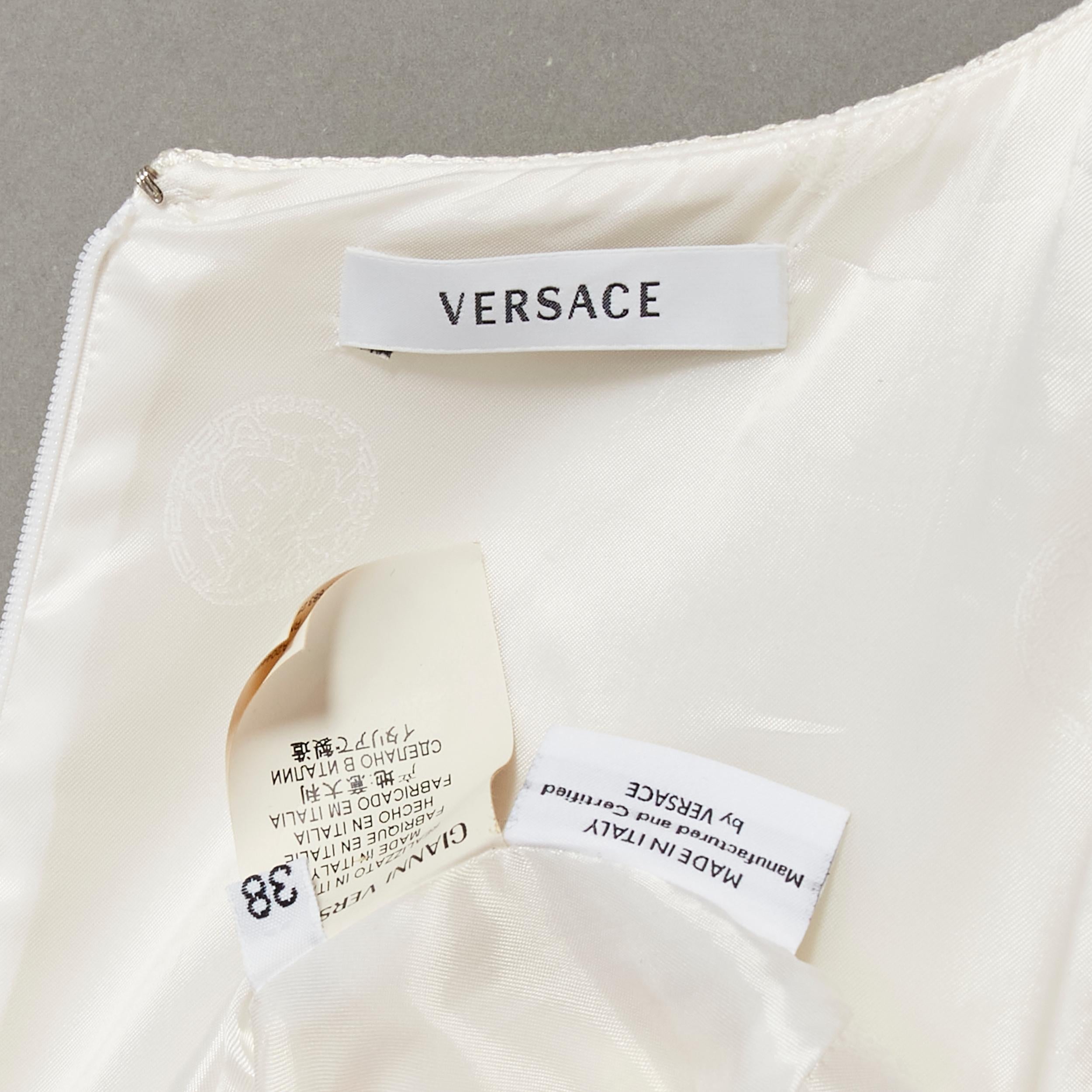 VERSACE cream gold bead clear crystal embellished hem shift dress IT38 XS For Sale 6