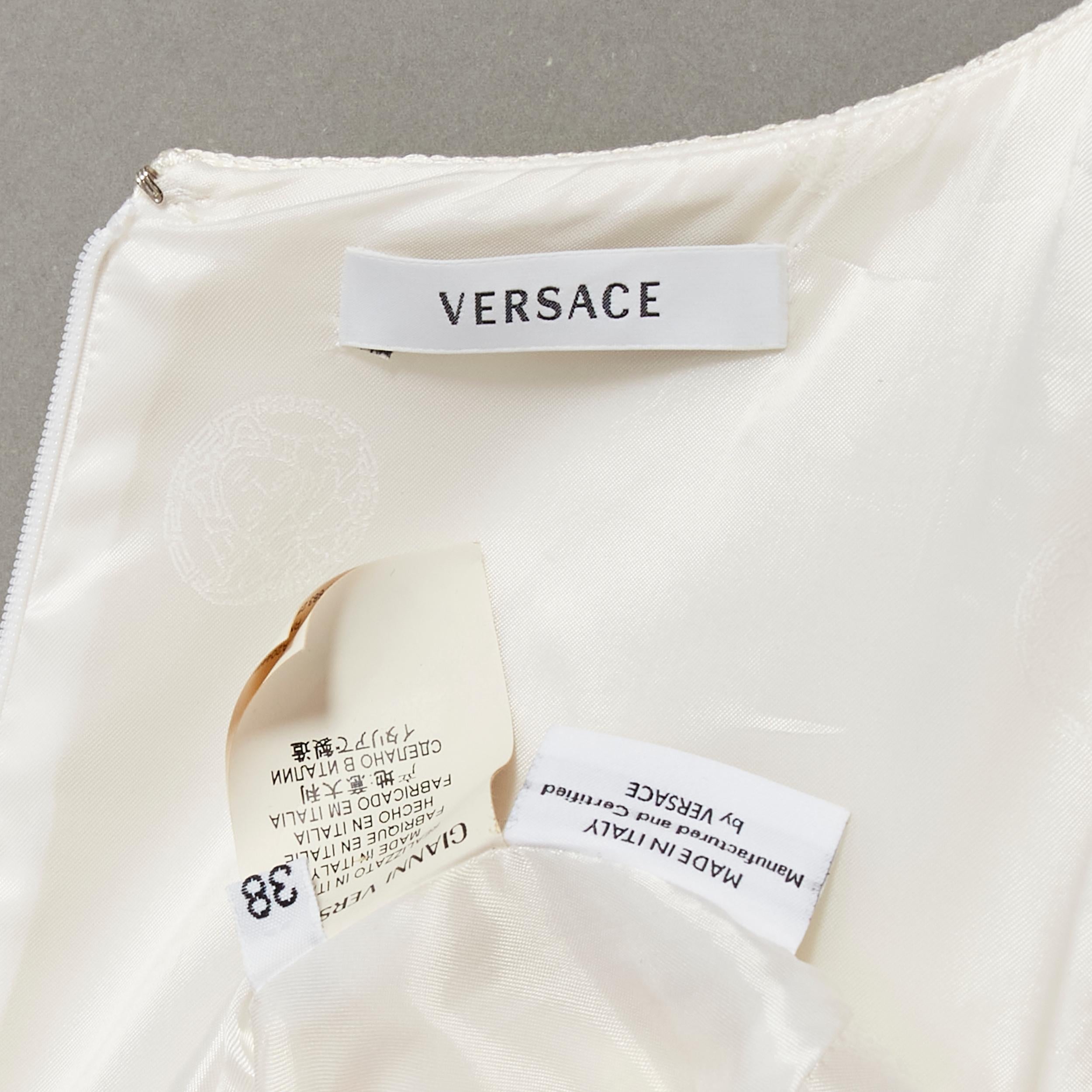 VERSACE cream gold bead clear crystal embellished hem shift dress IT38 XS For Sale 5
