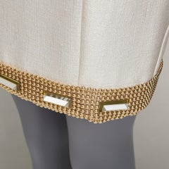 VERSACE cream gold bead clear crystal embellished hem shift dress IT38 XS