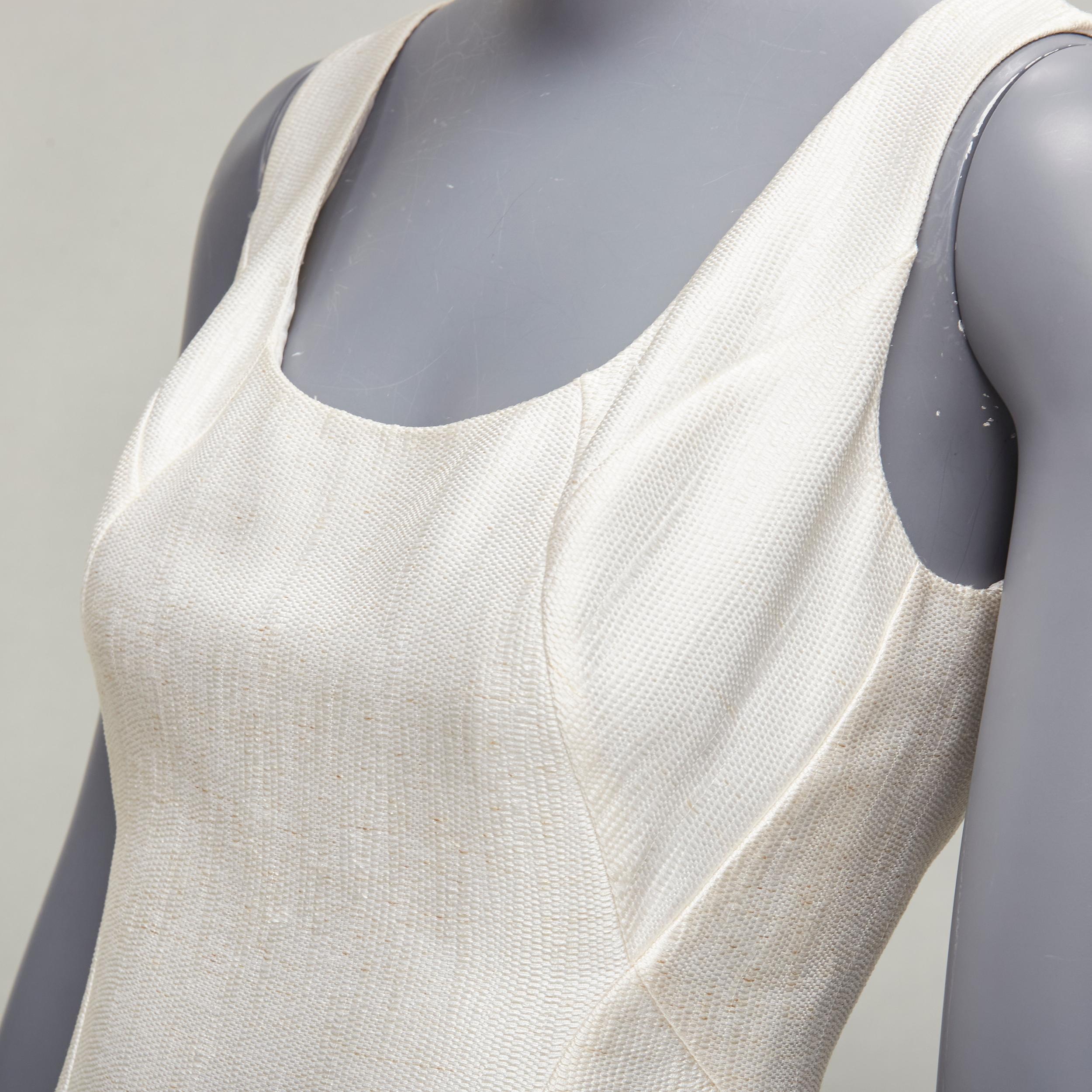 VERSACE cream gold bead clear crystal embellished hem shift dress IT38 XS For Sale 2