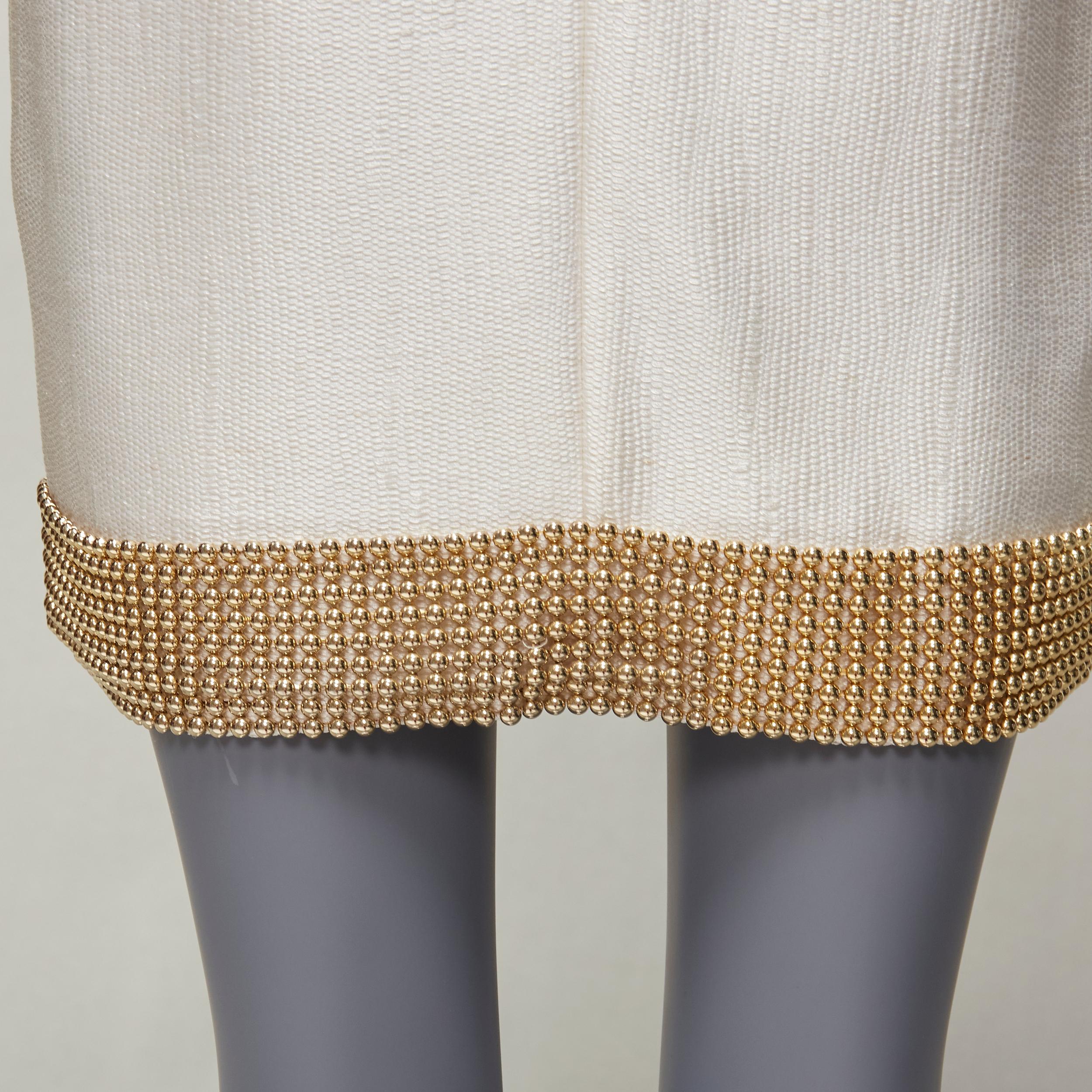 VERSACE cream gold bead clear crystal embellished hem shift dress IT38 XS For Sale 4